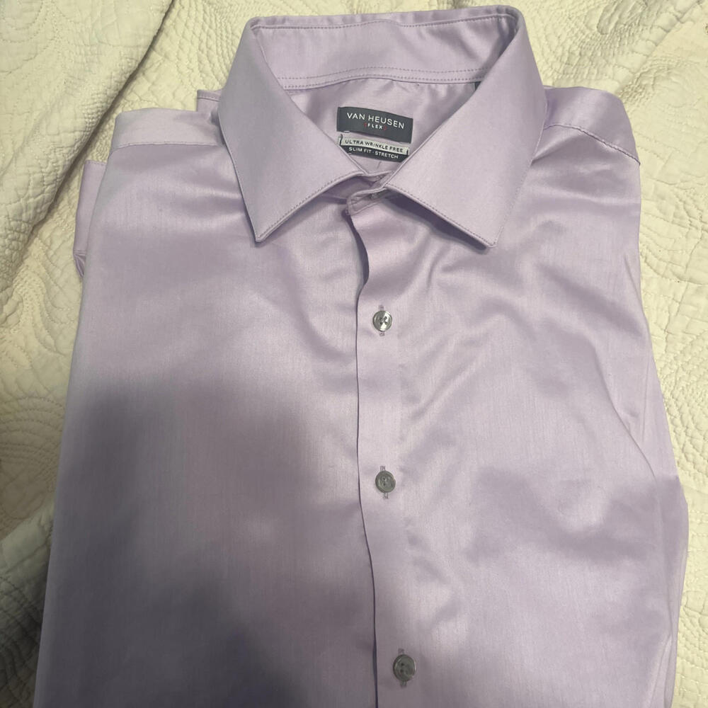 Mens‎ LS Dress Shirt Van Heusen Flex  Size 16/16.5 34/35  Wrinkle Free Slim Fit